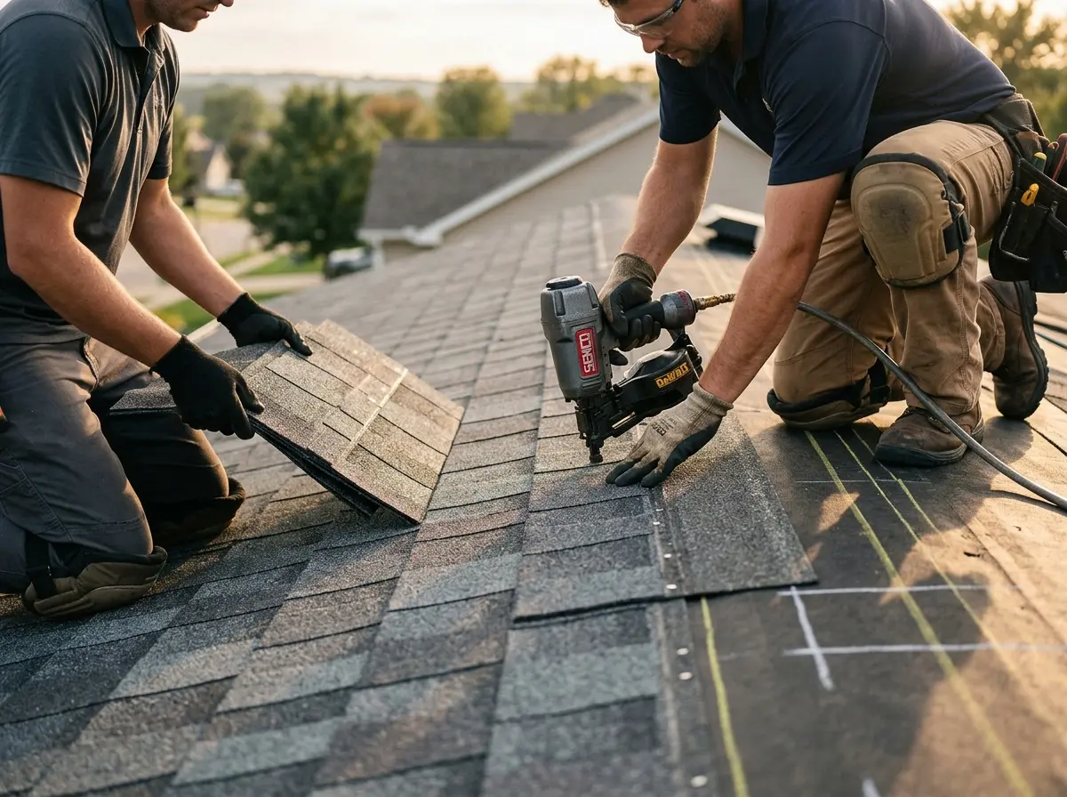 Professional roofer working on a residential roof in Waianae